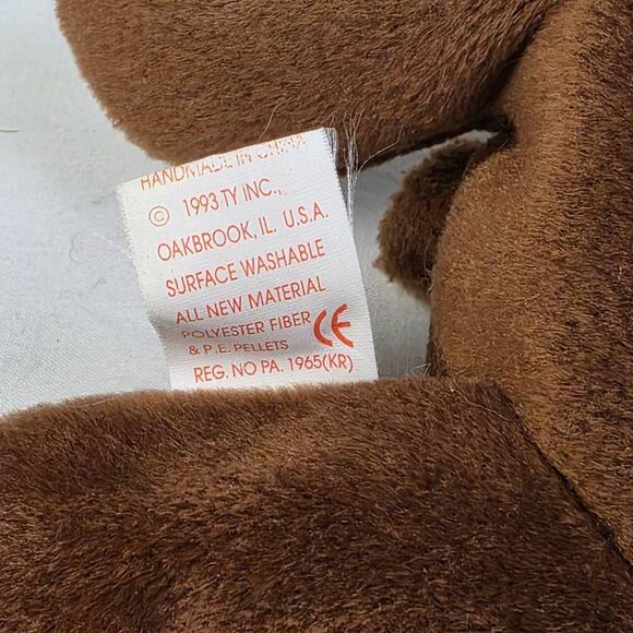 TY Beanie Baby Chocolate the Moose Plush 1993 Brown Orange Antlers - Picture 4 of 4